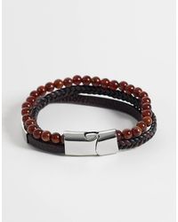 ASOS - 3er-pack armband mit kunstlederriemen und braunen halbedelsteinperlen - Lyst