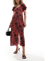 ASOS - Asos Design Maternity Puff Sleeve Lace Up Midi Dress - Lyst