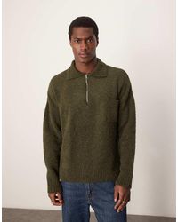 ASOS - Maglione Stile Polo Oversize Squadrato Kaki Testurizzato Con Zip Corta E Tasca Sul Petto - Lyst