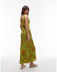 TOPSHOP - Robe longue en tissu double épaisseur à imprimé fleuri et col bénitier - Lyst