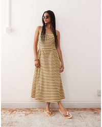 Reclaimed (vintage) - Robe d'été mi-longue à rayures avec coutures à la taille - jaune beurre et marron - Lyst
