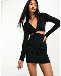 ASOS - Long Sleeve Mini Dress With Twist Not And Cut Out Waist - Lyst