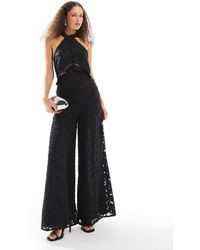 ASOS - Jacquard Halter Wide Leg Jumpsuit - Lyst