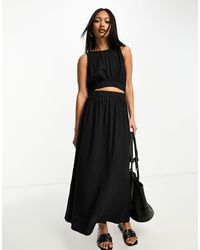 ASOS - Linen Midi Sundress With Cut Out Ruched Detail - Lyst