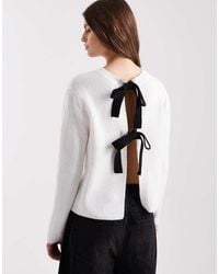 Pieces - Reversible Contrast Tie Front Knitted Cardigan - Lyst