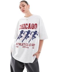 ASOS - Camiseta Gris Hielo Jaspeado Extragrande Con Estampado Gráfico "Chicago Athletics Club" De - Lyst