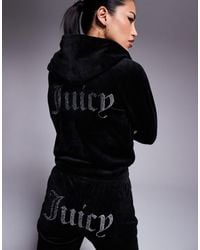 Juicy Couture - Sudadera Negra Con Capucha Y Cremallera De Velour De (Parte De Un Conjunto) - Lyst