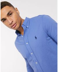 polo ralph lauren slim fit pique shirt player logo button down in grey marl