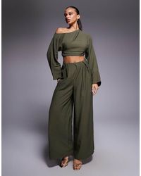 ASOS - Mono Largo Con Hombros Caídos Y Diseño Efecto Dos Piezas De -Verde - Lyst
