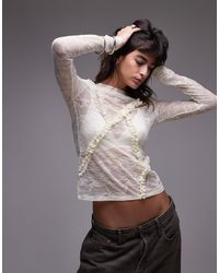 TOPSHOP - Lace Ruffle Front Long Sleeve Top - Lyst