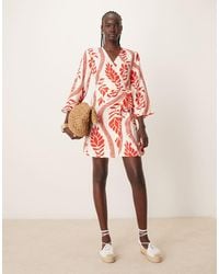 Jdy - Vestito Stile Kimono Avvolgente Con Stampa A Fiori Rossi - Lyst