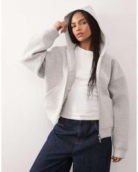 Weekday - Sudadera Gris Jaspeado Extragrande Con Capucha Y Cremallera De Tejido Efecto Neopreno Scarlet De - Lyst