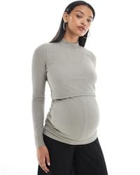 Mama.licious - Mamalicious Maternity Jersey Rip Funnel Neck Top With Hidden Nursing Overlay - Lyst