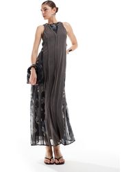 ASOS - Robe mi-longue à volants et imprimé sur le côté - gris - Lyst