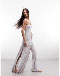 Susmie's - Susmie's Maxi Jurk Met Bandjes, Pointelle En Split Aan De Voorkant - Lyst