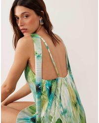 ASOS - Printed Plisse Mini Dress With Scarf Detail - Lyst
