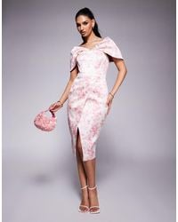 Lavish Alice - – drapiertes bardot-midikleid aus verstärktem satin - Lyst