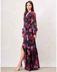 Hope & Ivy - The Carol Blouson Sleeve Printed Wrap Maxi Dress - Lyst