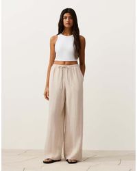 Oysho - 100% Linen Straight-Leg Trousers With Seam Detail - Lyst