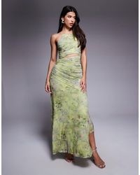 ASOS - – neckholder-maxikleid mit eckigem ausschnitt, asymmetrischer raffung und blumenmuster - Lyst