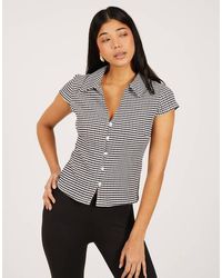 Brave Soul - Short Sleeve Gingham Collared Top - Lyst