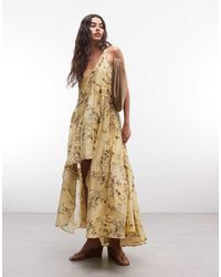 AllSaints - Dorina Asymmetric Ruffle Floral Midi Dress - Lyst