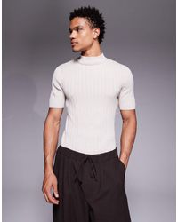 ASOS - Muscle Fit Geribbeld Gebreid T-Shirt Met Col - Lyst