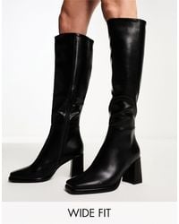 Truffle Collection - Wide Fit Block Heel Square Toe Knee Boots - Lyst