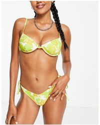 Reclaimed (vintage) - Inspired - top bikini con ferretto con stampa verde a fiori rétro - multi - Lyst