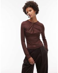 ASOS - Top A Maniche Lunghe Sinuoso Color Cioccolato Con Cut-Out E Dettaglio Attorcigliato - Lyst