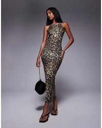 Public Desire - High Neck Cowl Back Maxi Dress Leopard - Lyst