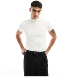ASOS - Camiseta blanco hueso entallada con cuello alzado y detalle - Lyst