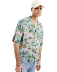 GANT - Short Sleeve Palm Print Cotton Linen Shirt - Lyst