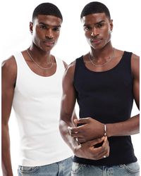 ASOS - Confezione Da 2 Canotte Aderenti Nera E Crema A Coste - Lyst