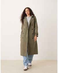 Brave Soul - Double-Breasted Longline Trench Coat With Detachable Hood - Lyst
