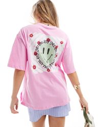 Pieces - Oversized T-shirt With Wave Face Print Back - Lyst