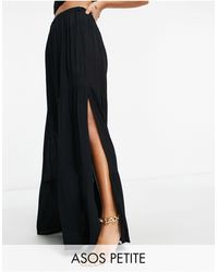 ASOS Asos Design Petite Crinkle Tiered Maxi Beach Skirt Co-ord - Black