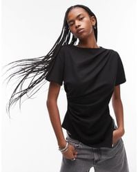 & Other Stories - T-shirt en jersey drapé sur le devant à ourlet fendu asymétrique - Lyst
