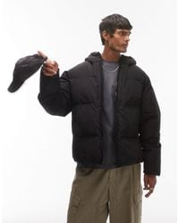 TOPMAN - Textured Hooded Puffer Jacket - Lyst