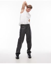 TOPMAN - Pantalones De Corte Recto De Cuero Sintético Efecto Desgastado De (Parte De Un Conjunto)-Negro - Lyst