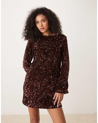 Pretty Lavish - Mini Jurk Met Doorschijnende Rok En Strik En Lovertjes - Lyst
