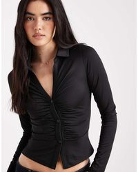 ASOS - Slinky Ruched Fitted Long Sleeve Shirt - Lyst