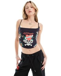 Ed Hardy - Lace Up Back Square Neck Corset Top - Lyst