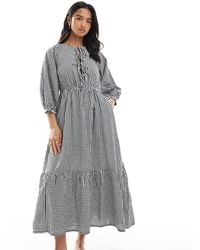 New Look - Vestido Midi Negro A Cuadros Vichy Amplio Con Lazada Delantera De - Lyst
