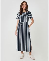 Threadbare - Drawstring Waist Side Split Cotton Jersey Midi Dress - Lyst