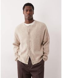 ASOS - Oversized Knit Fisherman Rib Wool Blend Crew Neck Cardigan - Lyst