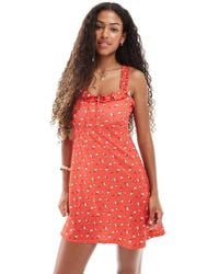 New Look - Frill Tie Front Floral Mini Dress - Lyst