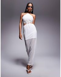Missy Empire - Missy Empire Open Knit Halterneck Ring Detail Beach Maxi Dress - Lyst