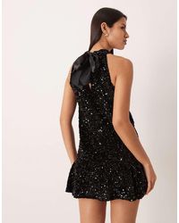 Vila - Mini-Jurk Met Strik Achter, Lovertjes En Zwierige Zoom - Lyst
