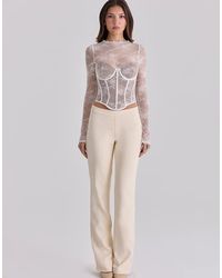 House Of Cb - Zoe Vintage Ivory Lace Long Sleeve Corset Top - Lyst